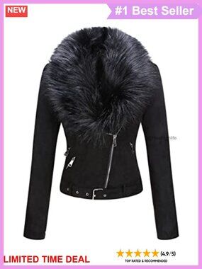 Faux Suede Moto Biker Jacket Sherpa-Lined Full Zip Coat